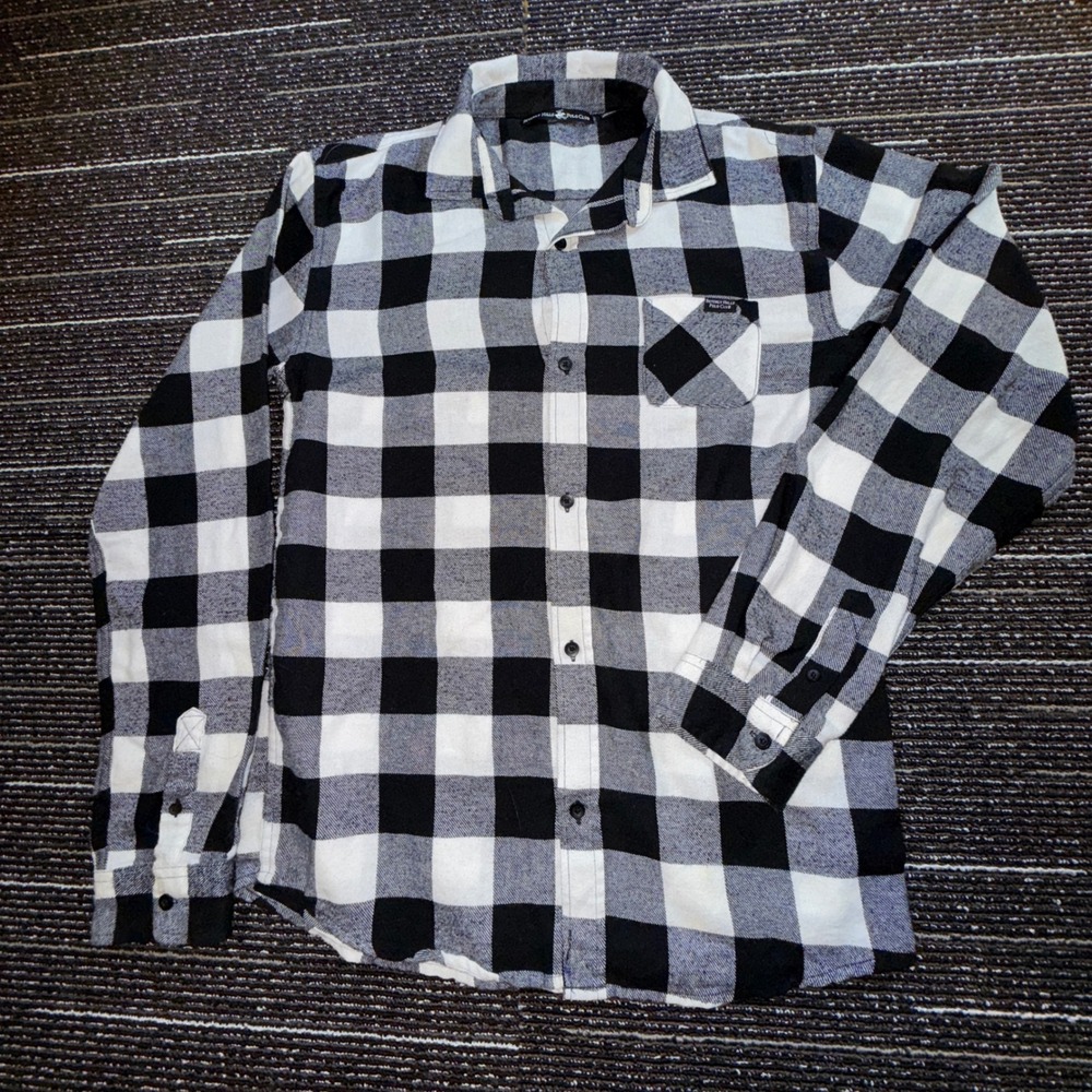 Beverly Hills Polo Club Flannel Shirt Boys 18/20 Black White Buffalo Check